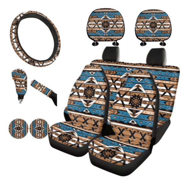 Binienty Geometric Patterns 11 pcs Car Interior Kit, Durable Personalized Car Seat Cover Full Set, Suitable for Cars