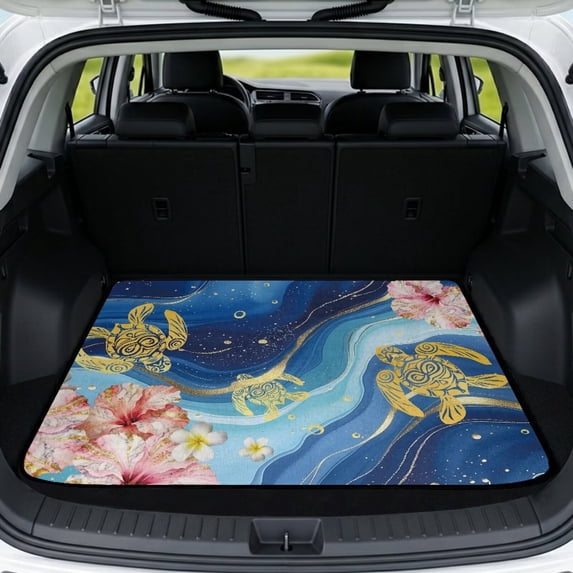 Binienty Golden Turtle Ocean Print Universal Auto Trunk Cargo Liner, Anti-Slip Easy Clean Rear Trunk Protective Mat, Stylish Vehicle, 29" x 39" Fit for Most Sedan SUV Wagon
