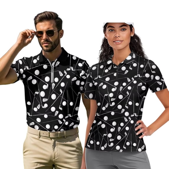 Binienty Golf Club His and Hers Matching Outfits with Quarter Zip Classic Fit Short Sleeve Couples Matching Golf Shirts Athletic Tops for Workout Sports Daily Wear