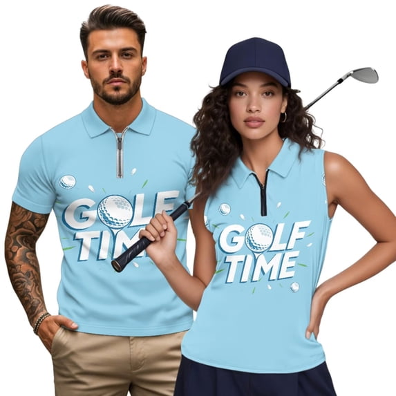 Binienty Golf Time Matching Golf Shirts for Couples Fashion His and Hers Golf Shirts with 1/4 Zipper Breathable Workout Tops Dry-Fit Classic Fit Shirts for Running Casual