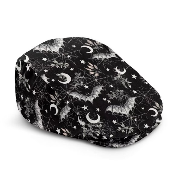 Binienty Gothic Bat Moon Print Newsboy Cap for Men Adjustable Breathable Soft Irish Gatsby Hat Lightweight Ivy Cabbie Cap for Halloween Cosplay Daily Wear Outdoor Activities