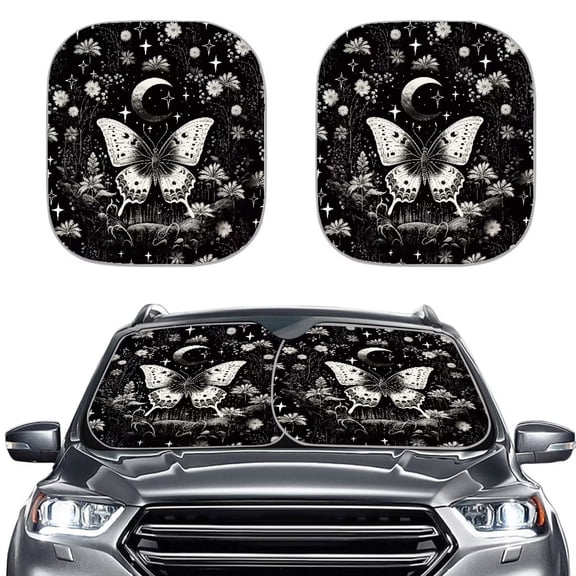 Binienty Gothic Butterfly Car Sun Shade Sun Shield for Front Window Blocks UV Rays Foldable Auto Sun Heat and UV Rays Blocker Universal Protector for Cars Truck Van SUV 2 Pcs