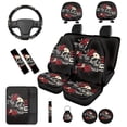 thumbnail image 1 of Binienty Gothic Skull Auto Seat Covers Front and Rear Bench Protectors Red Rose Carseat Covers with Headrest Cover Seatbelt Pads Armrest Cover Steering Wheel Cover Automotive Interior Accessories, 1 of 8