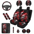 thumbnail image 1 of Binienty Gothic Skull Automotive Seat Covers Full Set Red Rose Auto Seat Covers Front And Back with Headrest Cover Steering Wheel Cover Armrest Pad Seat Belt Pads 14 Pieces Auto Interior Accessories, 1 of 8