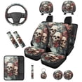 thumbnail image 1 of Binienty Gothic Skull and Rose Car Seat Covers Front Split Rear 14 Pack with 15 Inch Steering Wheel Cover Armrest Cover Headrest Covers Seat Belt Pads Universal Vehicle Interior Set, 1 of 8