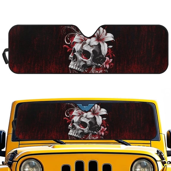 Binienty Gothic Skull Windshield Sun Shade for Jeep Wrangler JK Auto Front Windshield Sunshade Easy to Install Sun Shade For Car Window UV Blocking 52x16" Blocks Heat and UV Rays Sunvisor Protector