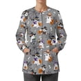 thumbnail image 1 of Binienty Gray Halloween Ghost Women's Warm Up Scrub Jacket Long Sleeve Lightweight Breathable Medical Work Coat with Pockets Button Front Nurse Uniform for Hospital, 1 of 7