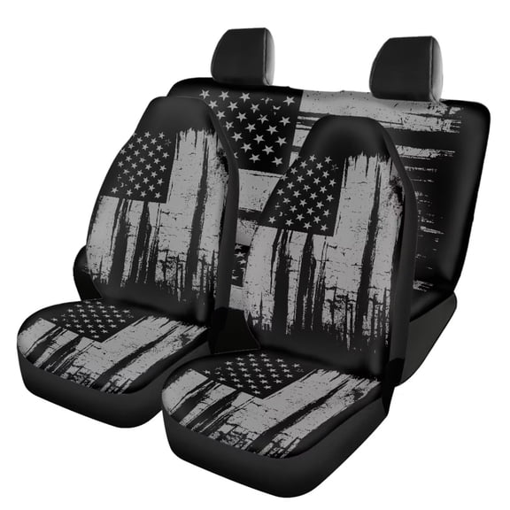 Binienty Gray USA Flag Automobile Seat Cover Sets 4Pcs Front Seat Protector Carseat Rear Split Bench Cover Universal Vehicle Seat Protector for Auto Truck Van SUV