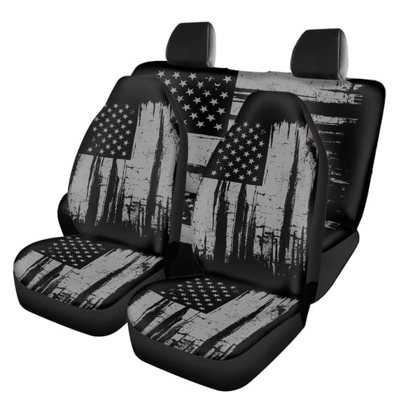 Binienty Gray USA Flag Automobile Seat Cover Sets 4Pcs Front Seat Protector Carseat Rear Split Bench Cover Universal Vehicle Seat Protector for Auto Truck Van SUV