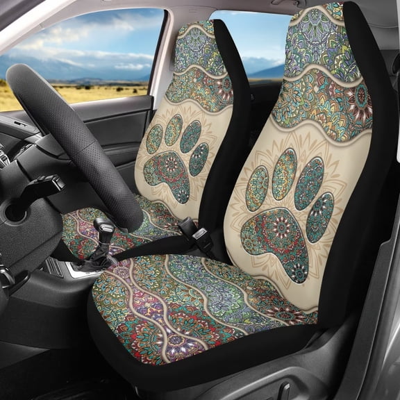 Binienty Green Boho Car Seat Covers Set Dog Paw Non-Slip Auto Seat Protector for Women Men Vehicle Bucket Cushion Auto Decorations Accessories for Cars SUV Truck Vans Sedans, 2 Pack