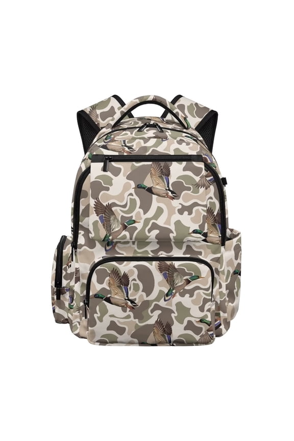 Green Duck Hunting Camo Backpack for Girls Age 6-8 17 Inch Large Capacity School Backpack with Laptop Compartment Kids Back Pack Back to School Gifts for Kids
