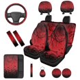 thumbnail image 1 of Binienty Halloween Auto Seat Covers Full Set with Headrest Covers Armrest Pad Shoulder Seatbelt Pads 15 Inch Car Steering Wheel Cover Keychains 14 Pieces Halloween Automotive Interior Decor, 1 of 8