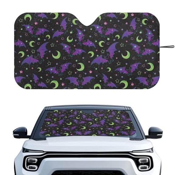 Binienty Halloween Car Windshield Sun Shade for Truck SUV Bat Moon Windshield Sunshade Foldable Auto Front Window Sunvisor UV Rays Reflector Heat Shield, Easy to Install