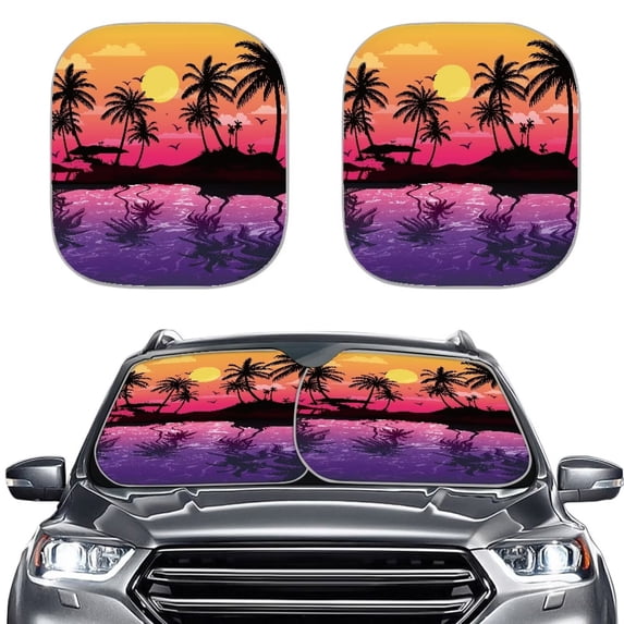 Binienty Hawaii Palm Tree Car Sun Shade for Windshield Sun Shield for Front Window Blocks UV Rays Easy to Install Foldable 2-Piece Car Sunshades Protector Accessories for Car Truck SUV