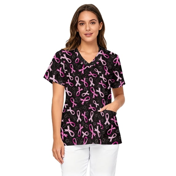 Binienty Healthcare Workwear for Nurses, Breathable V Neck Scrub Top, Short Sleeve Shirts with Pockets, Stretchy