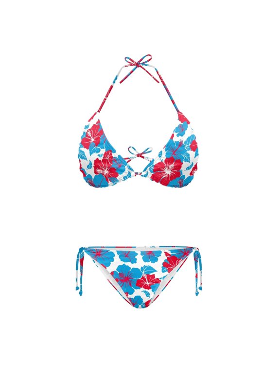 Hibiscus Floral Print Bathing Suit, Quick Drying Swimwear, Soft Fabric Backless Bikini Set Plus Size