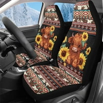 Binienty Highland Cow Car Seat Cover Set Soft Fluffy Car Front Seat Covers 2 Pack Winter Warm Bucket Protector Universal Aztec Sunflower Car Accessories for Women Girly, Easy to Install