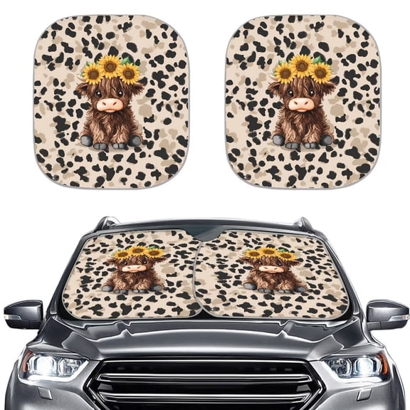 Binienty Highland Cow Car Sun Shade Front Windshield Foldable Sun Blocker Easy Installation Auto Window Sunvisor 2 Pack Universal Automotive Interior UV Rays Protection