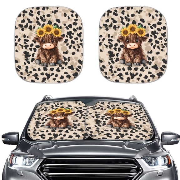 Binienty Highland Cow Sun Shade Car Front Windshield Foldable Sun Blocker Easy Installation Auto Window Sunvisor 2 Pack Universal Automotive Interior Sun Protection