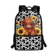 thumbnail image 1 of Binienty Highland Cow Sunflower Print School Backpack for Kids 6-14 Elementary Students 17 Inch Adjustable Straps Multiple Front Pockets Large Capacity Casual Travel Daypack, 1 of 6