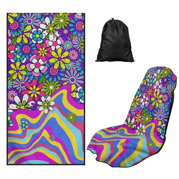 Binienty Hippie Floral Beach Towel Car Seat Covers Front Seats Breathable Sweat Towel Car Seat Cover For Post Gym Workout Surfing Swimming Running Yoga Blankets