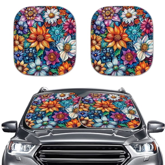 Binienty Hippie Flower Car Sun Shade for Windshield 2 PCS Auto Sun Shades Foldable Automotive Interior Accessories for Sun Protection Protector Accessories for Car Truck SUV