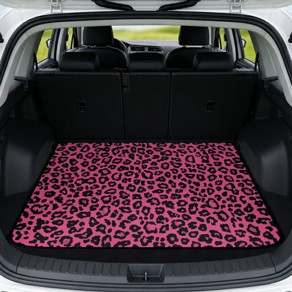 Binienty Hot Pink Leopard Print Rear Trunk Cargo Liner, Anti-Skid Backing Universal Fit 29" x 39" Trunk Protective Mat, Durable Stylish Car Interior Accessories for Sedan SUV