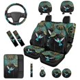 thumbnail image 1 of Binienty Hummingbird Automotive Seat Covers Full Set with Seat Belt Pads Armrest Cushion 15 Inch Steering Wheel Cover Headrest Covers 14 PCS Boho Floral Auto Interior Decor Set, 1 of 8