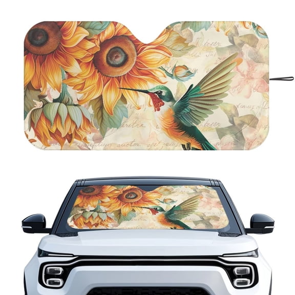 Binienty Hummingbird Car Front Windshield Sunshade Sunflower Sun Visor UV Rays Blocker Automotive Interior Sun Protection Sun Reflector for SUV Truck Sedan