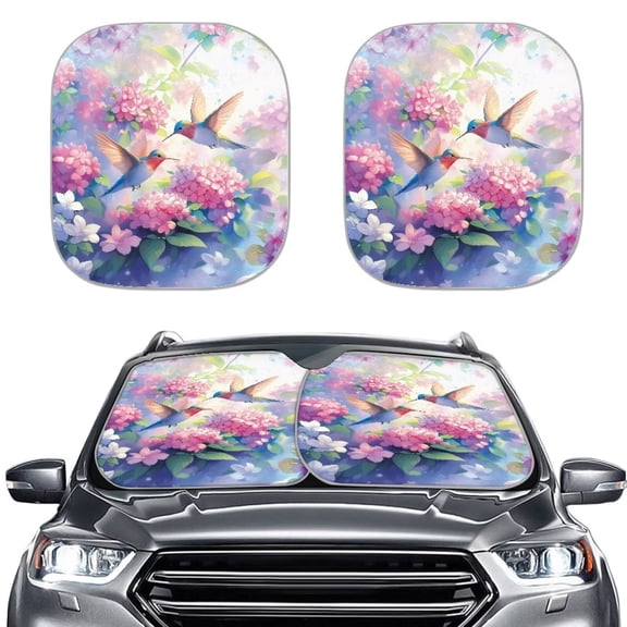 Binienty Hummingbird Sun Shade 2 Pack Foldable Automotive Front Window Sunshade Protector Sun Shade for UV Protection Car Interior Accessories for Sun Heat Fit Most Car