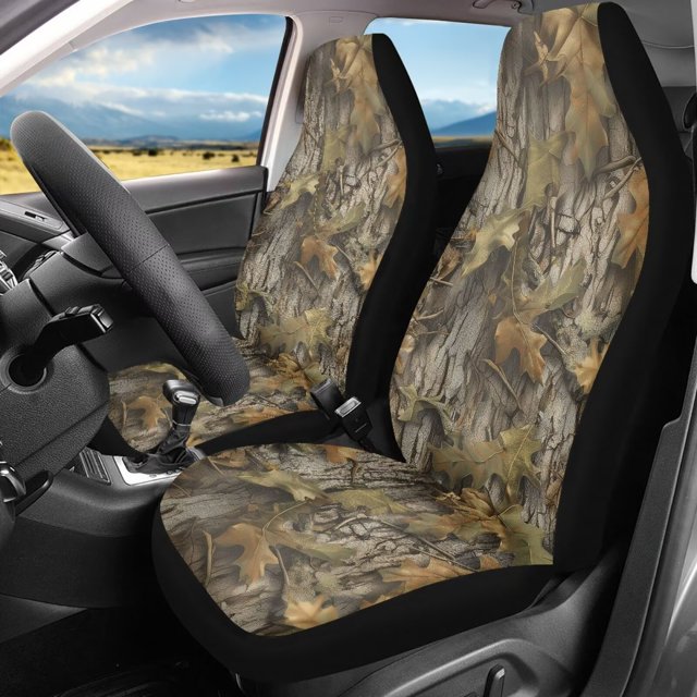 Binienty Hunting Camo Auto Seat Covers Front Seats Elastic Polyester Vehicle Bucket Seat Covers Breathable Anti-Slip Washable Anti-Scratch Easy Install Fit for Cars SUV Truck
