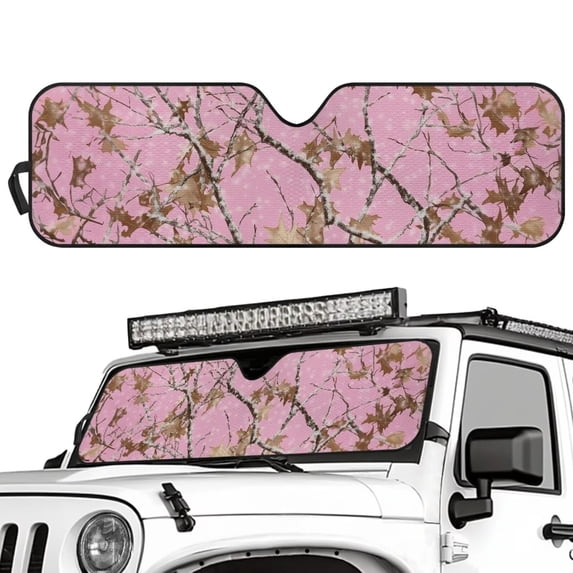Binienty Hunting Camo Sun Shade For Car Windshield Pink Compatible with Jeep Gladiator JT 2020-2025 Foldable Car Sun Shade Windshield Easy Installation UV Blocking 52x16" Vehicle Front Window Cover