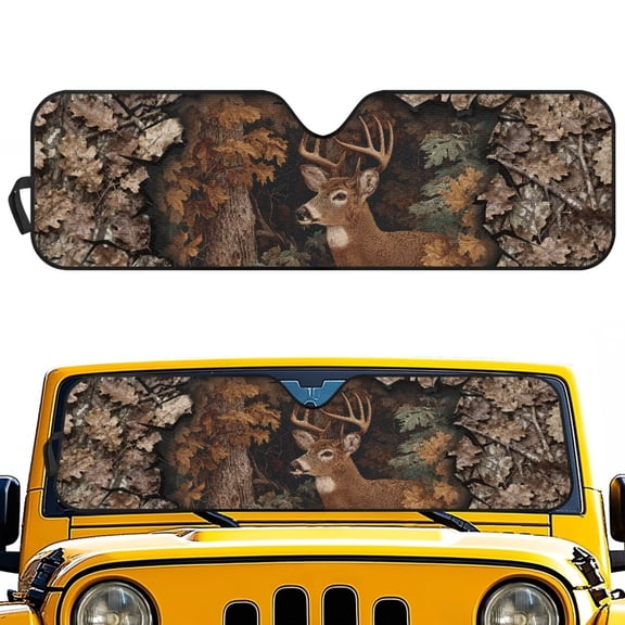 Binienty Hunting Camo Windshield Sun Shade for Jeep Wrangler JKU 4-Door 2007-2018 UV Blocking Spider Web Car Front Windshield Sunshade Folding Car Window Cover Reflect UV Sun and Heat