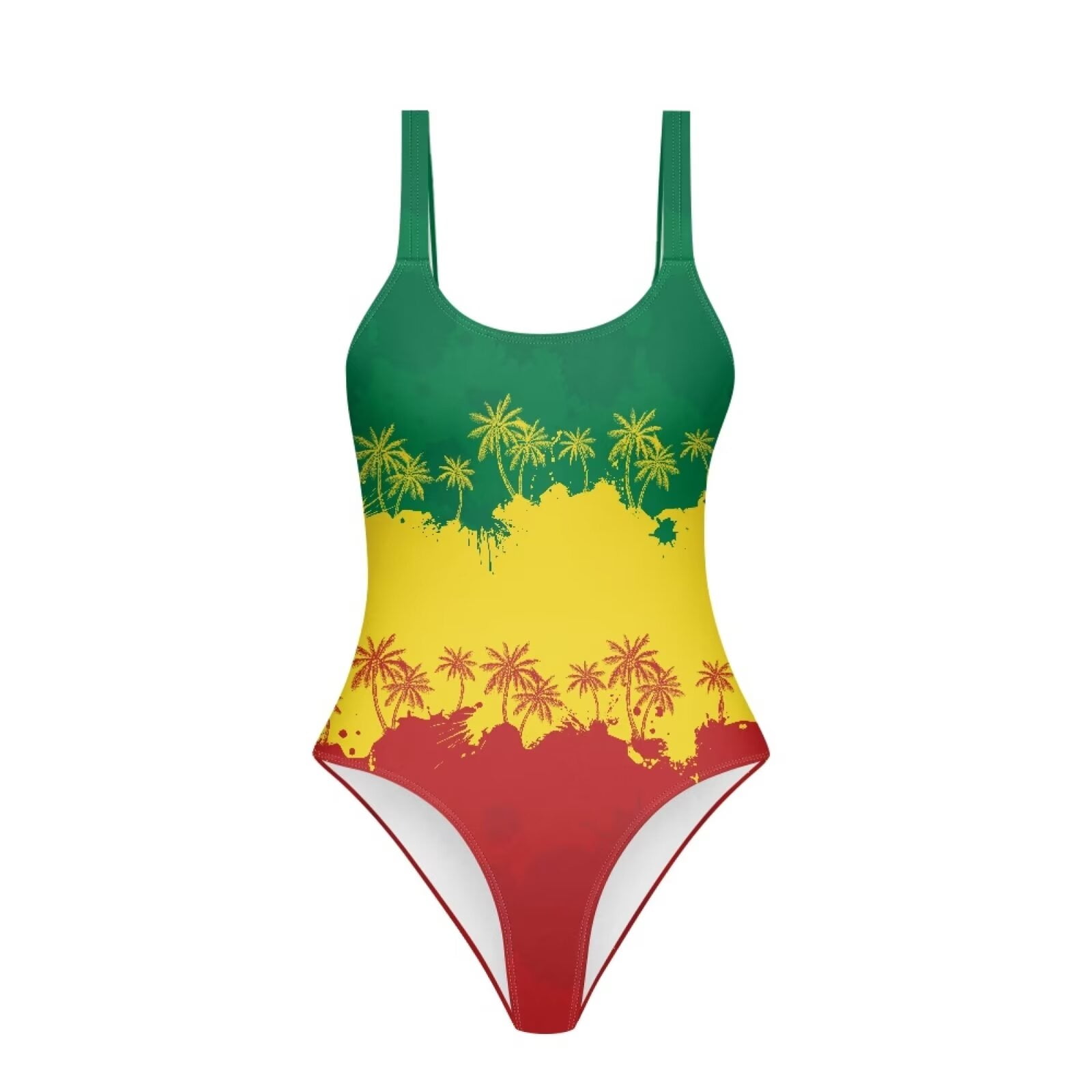 Binienty Jamaican Flag Coconut Tree Bathing Suit for Girls Scoop Neck