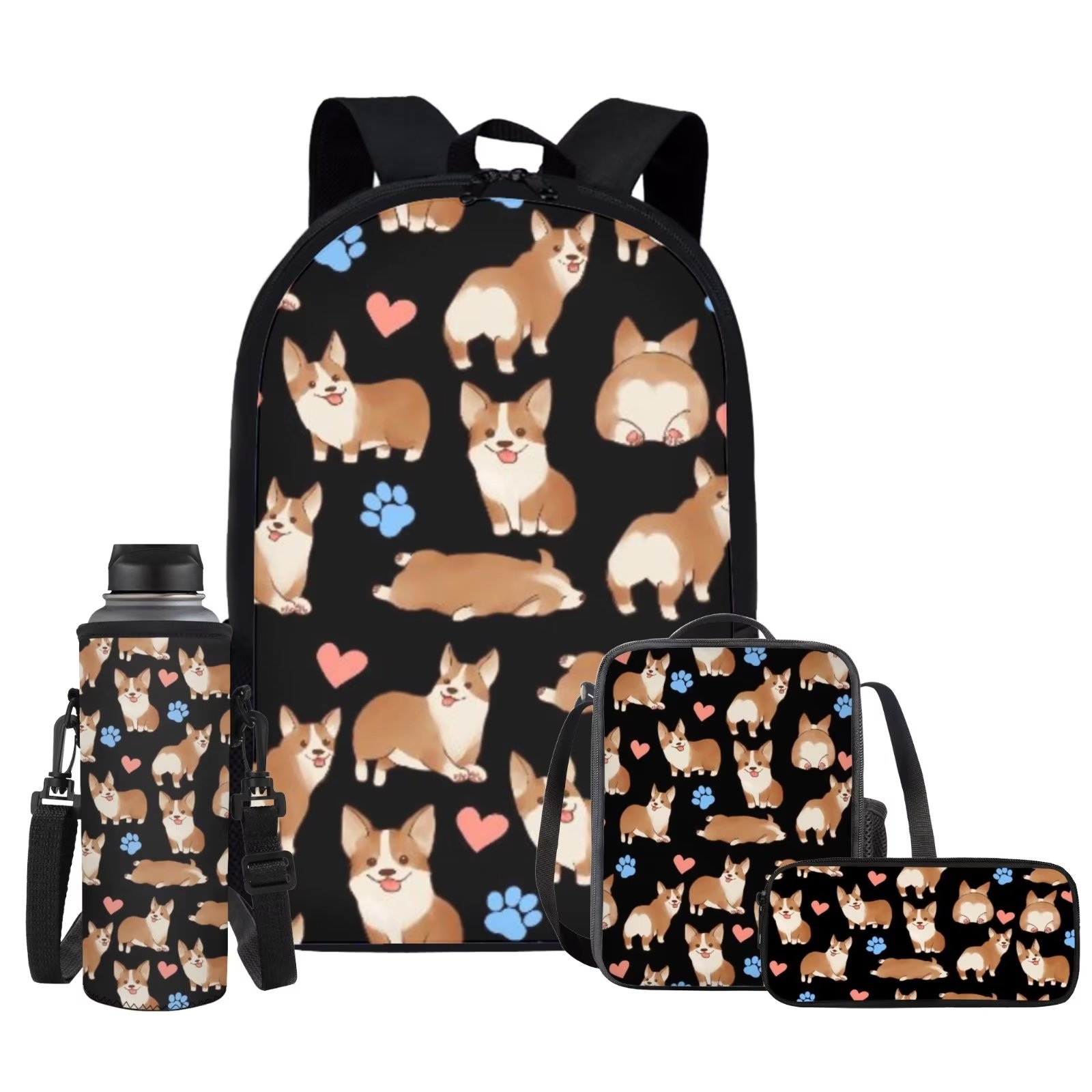 Binienty Kawaii School Bag Backpack Bookbag and Lunch Box Set with Pencil Case Water