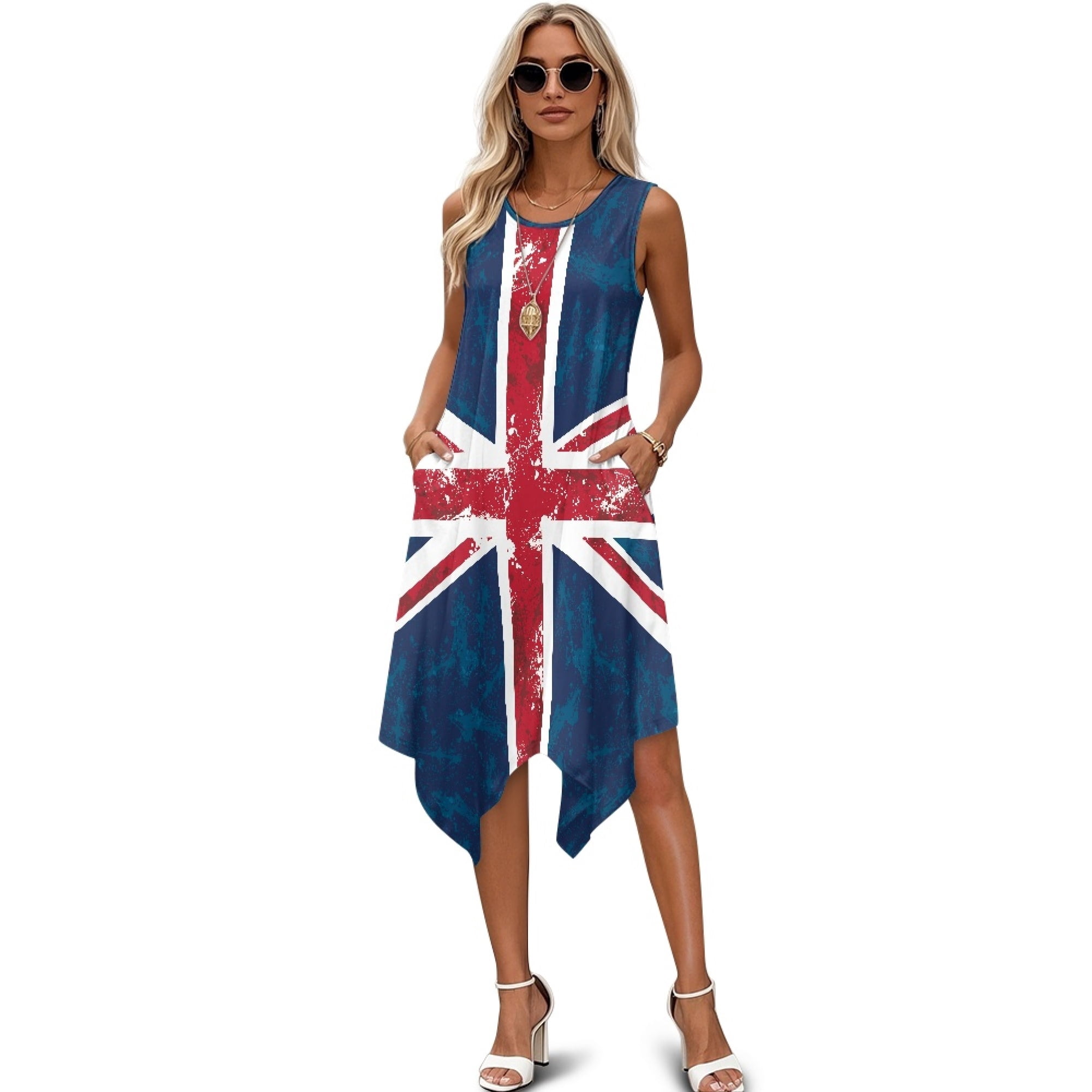 Binienty Ladies Irregular Hem Casual Dress Distressed Union Jack binienty-ladies-irregular-hem-casual-dress-distressed-union-jack