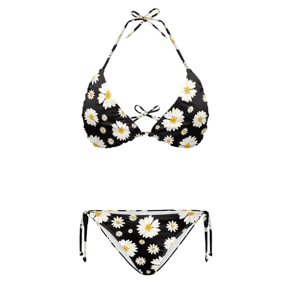 Binienty Ladies Swim Suits, White Daisies Drawstring Bathing Suit ...