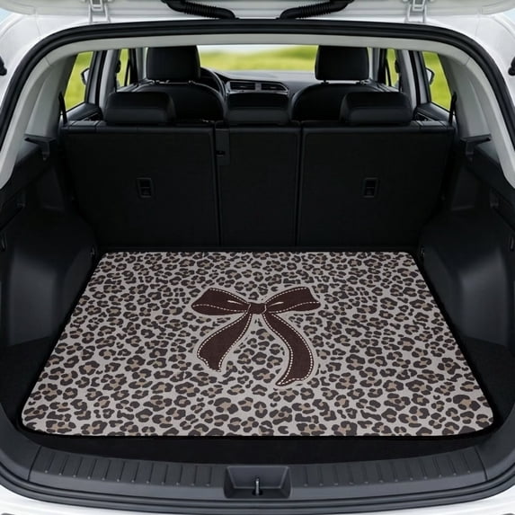 Binienty Leopard Print Bow Rear Cargo Liner, Anti-Slip Scratch Resistant Trunk Protector Mat, Universal 29" x 39" Stylish Vehicle Interior Accessory for Most Sedans SUVs Wagons