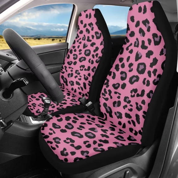 Binienty Leopard Print Front Car Seat Covers Pink Soft Elastic Cloth Bucket Seat Covers Breathable Anti-Scratch Automotive Interior Protectors Easy to Install Universal Fit for Cars SUV Truck Van