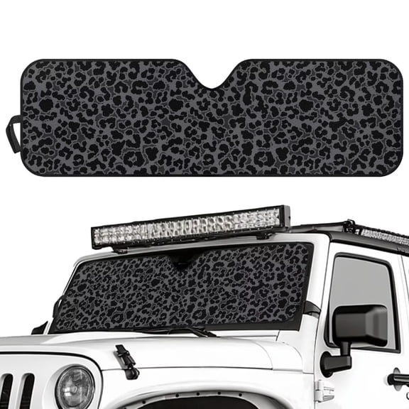 Binienty Leopard Print Sun Visor For Car Windshield Foldable Auto Sun Screen Front Windshield Compatible with Jeep Wrangler TJ JK JKU Sport Sahara Rubicon 2 Door & 4 Door Reflect UV Sun and Heat