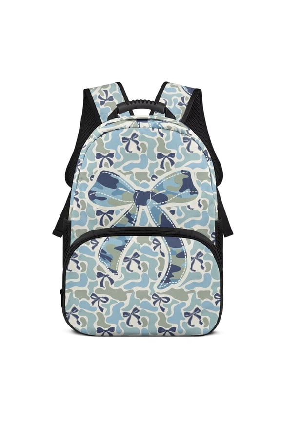 Light Blue Camo Bow Backpack for Girls 5th Grade 17 Inch Heavy Duty School Backpack with Laptop Compartment Kids Back Pack Back to School Gifts for Kids