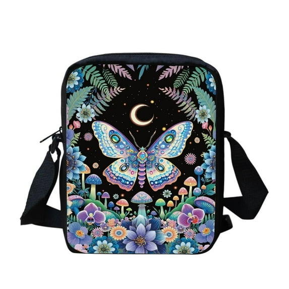 Binienty Lightweight Sling Bag for Women Floral Butterfly Moon Crossbody Purse Anti Theft RFID Casual Trendy Bag Gifts for Fiancée
