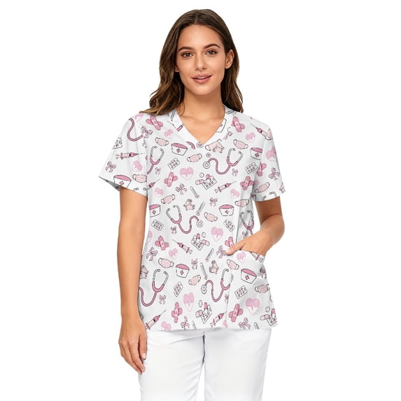 Binienty Medical Uniform for Women, Stretchy V Neck Medical Uniform, Breathable, Comfort Shirts with Pockets