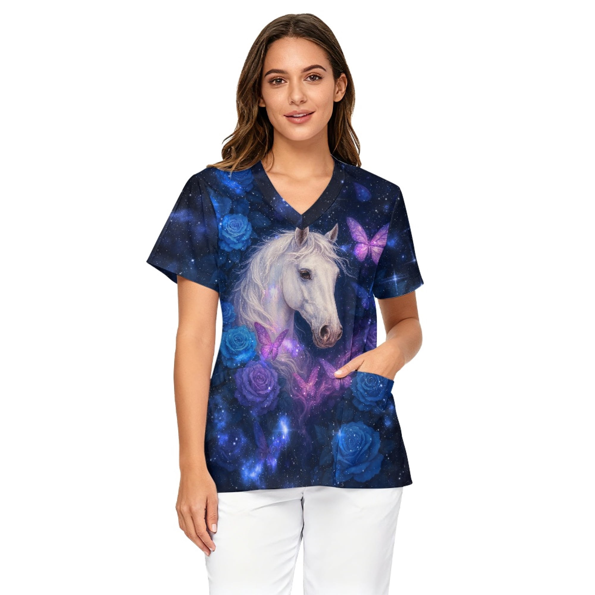 Binienty Medical Uniform with 2 Pockets for Women, Short Sleeve ...