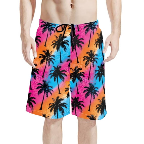 Binienty Men's Beach Shorts Board Trunks With Gradient Palm Tree ...