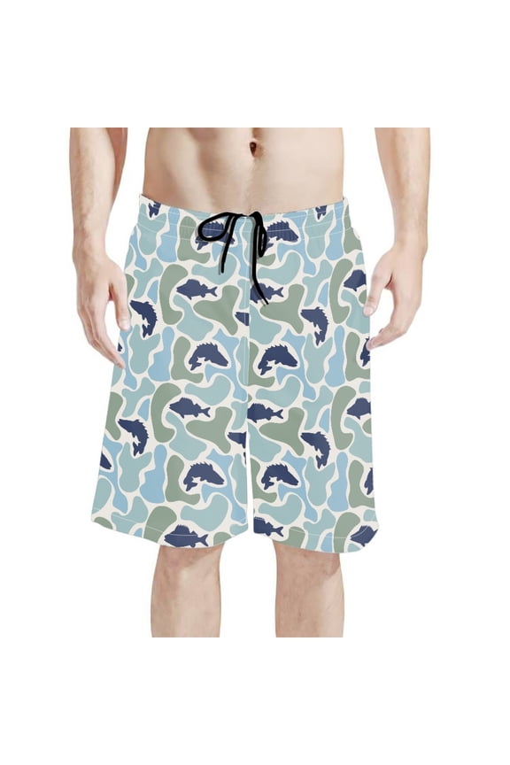 Men's Board Shorts Beach Shorts With Camouflage Fish Pattern - Quick Dry for Summer Swimming Beach Vacations