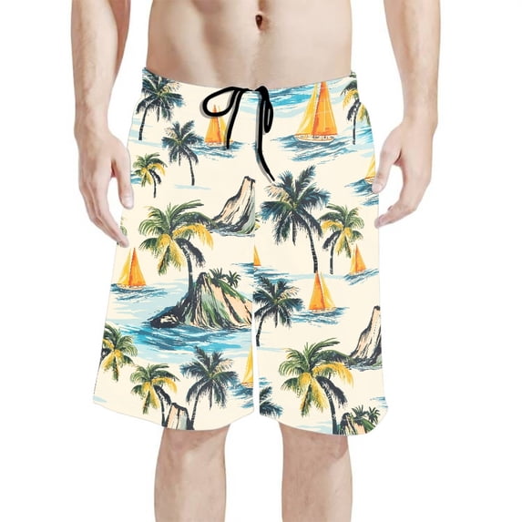 Binienty Men's Board Shorts Beach Shorts With Tropical Sailboat Palm ...