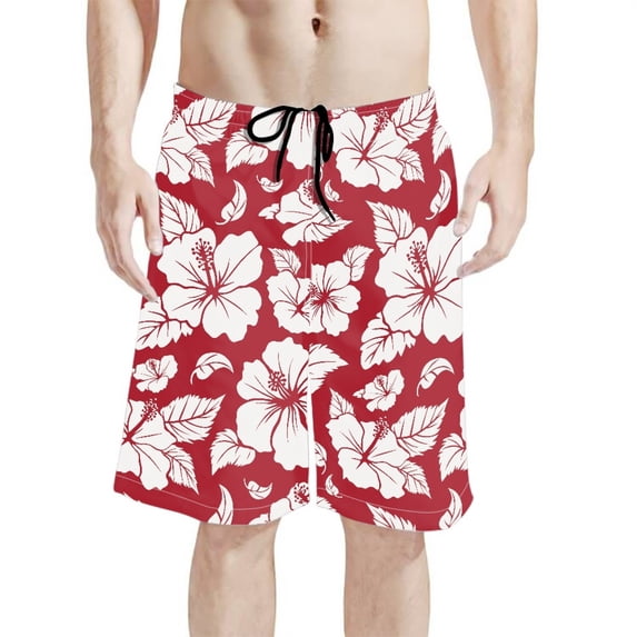 Binienty Men's Board Shorts Beach Swim Trunks With Hibiscus Floral ...