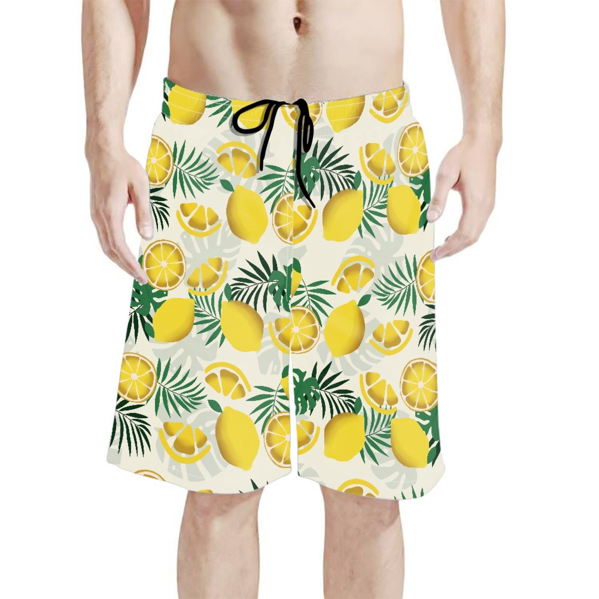Binienty Men's Board Shorts Beach Swim Trunks With Lemon Palm Pattern ...