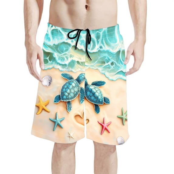 Binienty Men's Board Shorts Beach Swim Trunks With Sea Turtle Print - Quick Dry for Summer Vacation Surfing and Swimming